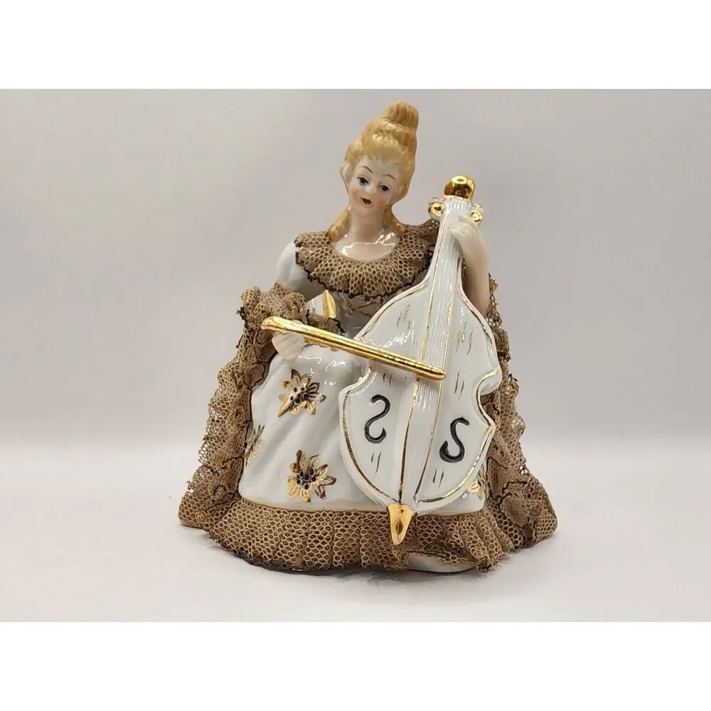 Vintage Porcelain Lace Lady Figurine Playing Cello Numbered 23/77 5.5 inches